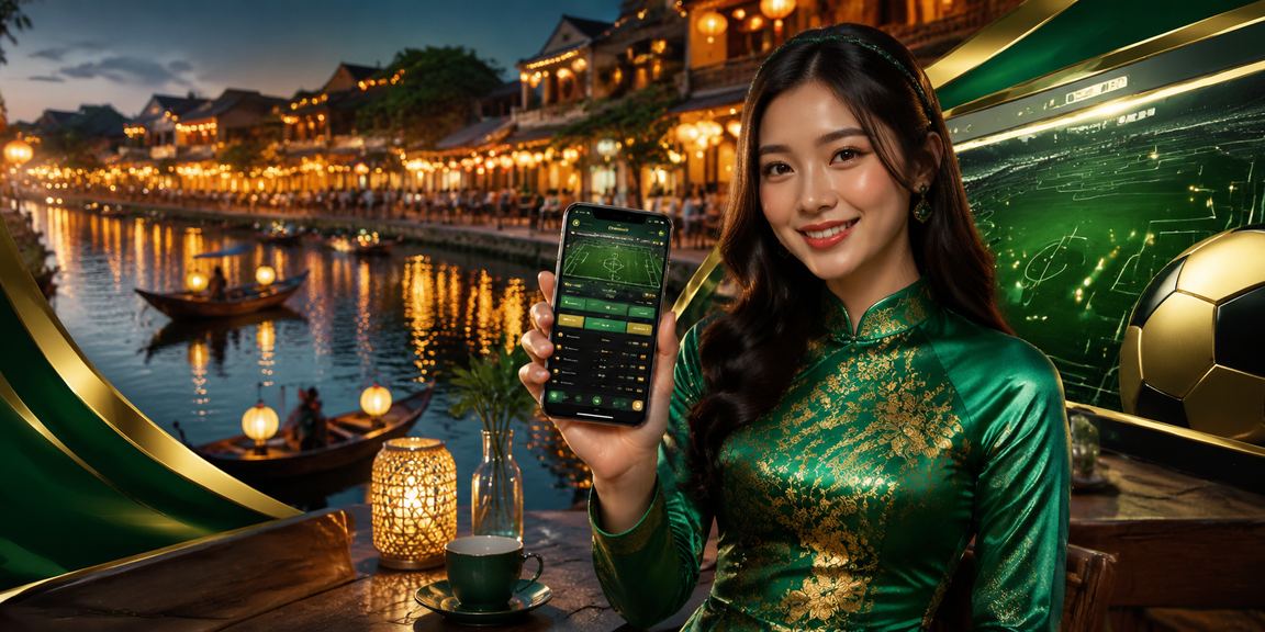 Phụ nữ mặc áo dài trải nghiệm mobile casino tại Hội An với thiết bị di động